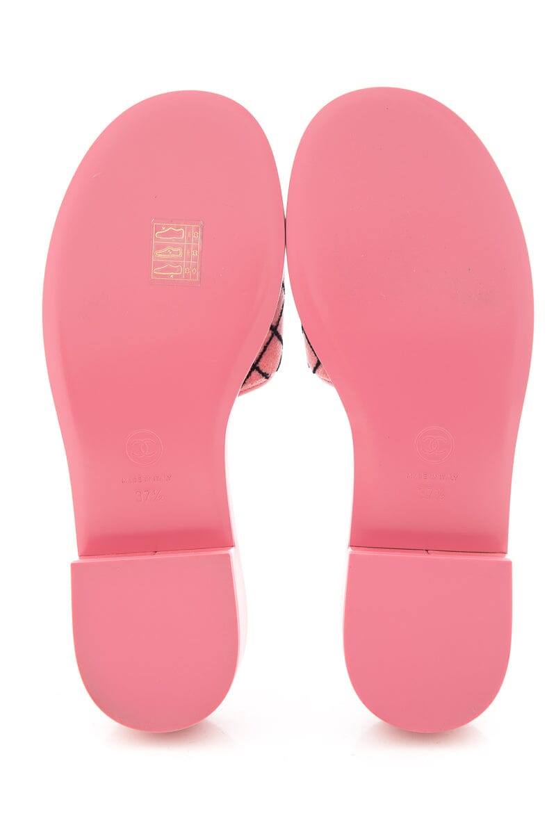 Chanel Pink & Black Velvet Fur CC Mule Sandals SZ 37.5 NWT