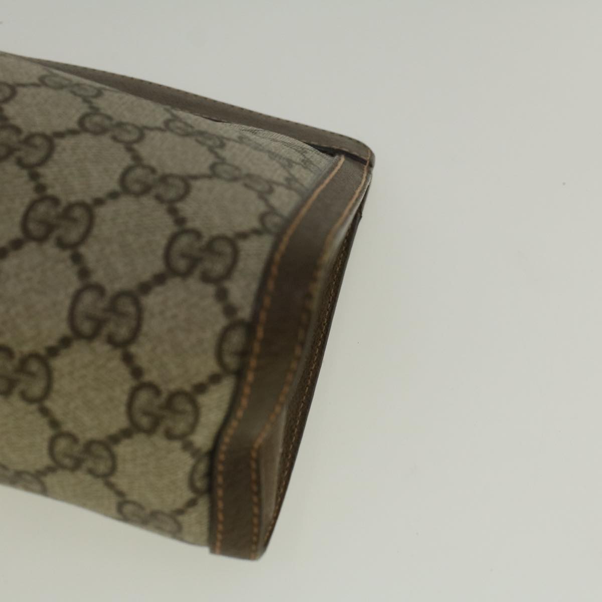 GUCCI Gg Canvas Web Sherry Line Clutch Bag Pvc Leather Beige Green Auth 59249