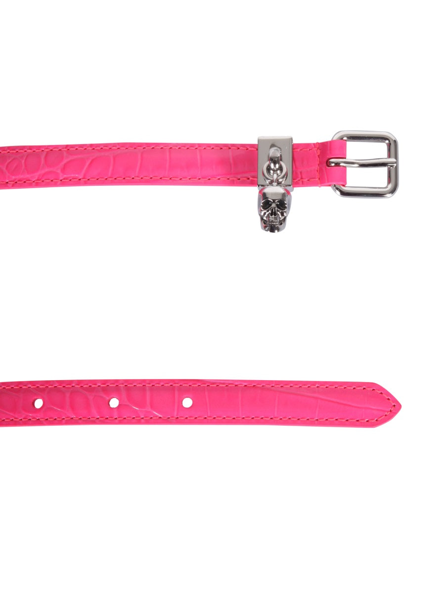 Alexander Mcqueen Women Double Belt With Skull And Pavè