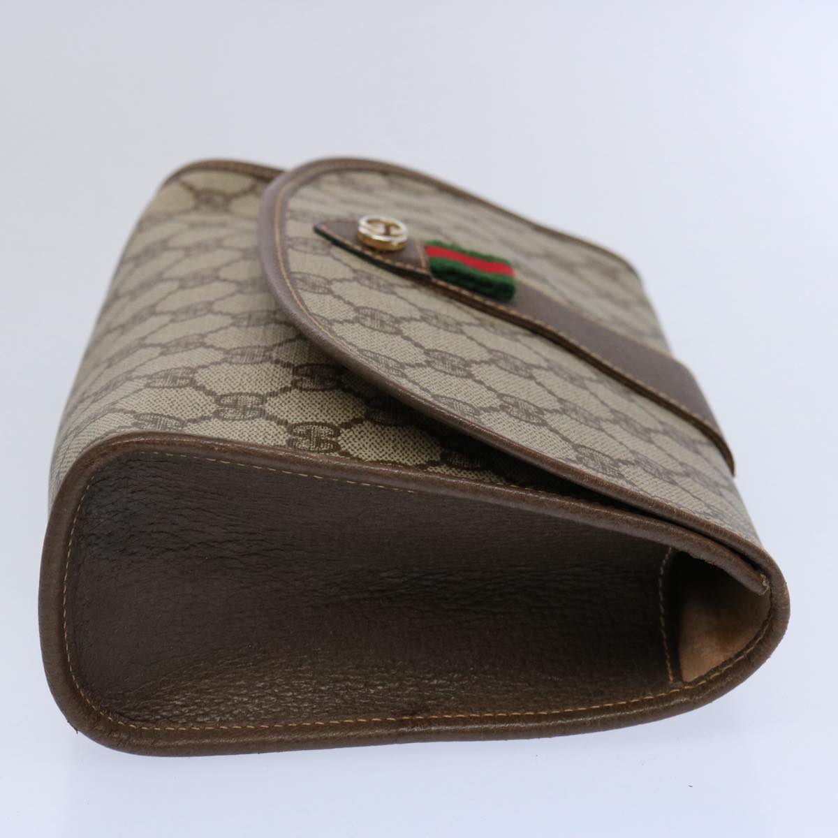 GUCCI GG Canvas Web Sherry Line Clutch Bag PVC Beige Green Red Auth 59919