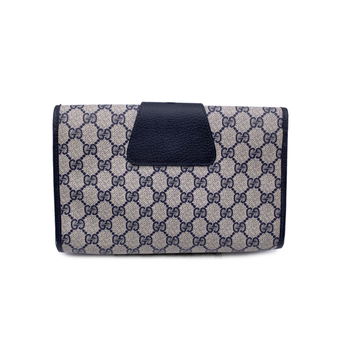 GUCCI Vintage Blue Monogram Canvas Web Cosmetic Flap Bag Clutch