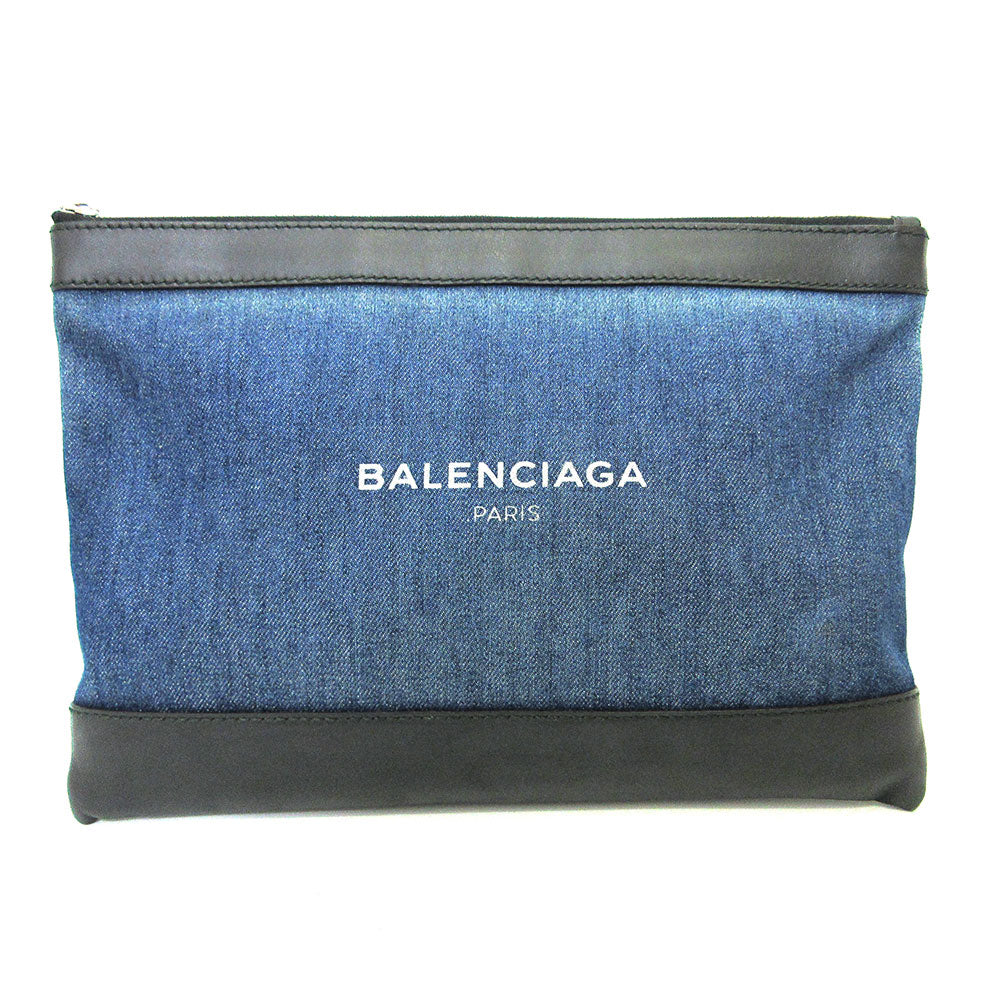 balenciaga Denim Canvas Leather Clutch Bag