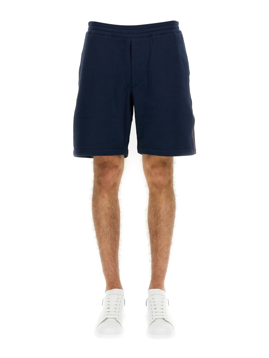 Alexander Mcqueen Men Bermuda Shorts With Selvedge Logo Band