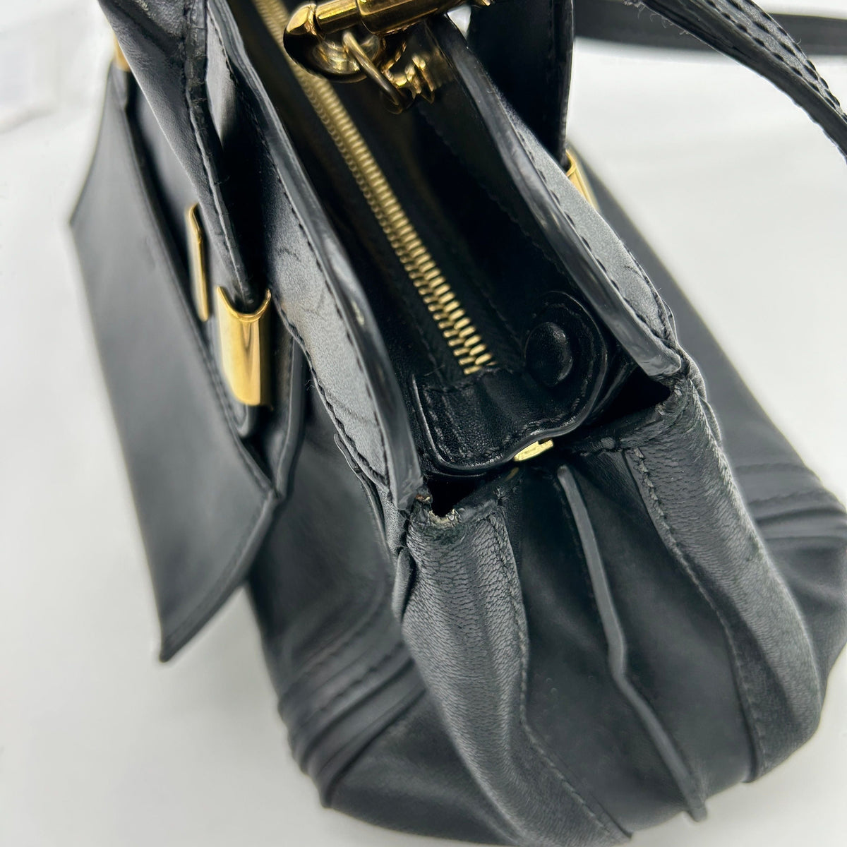 Chloe Calfskin Goatskin Medium Alice Satchel Black LA6971