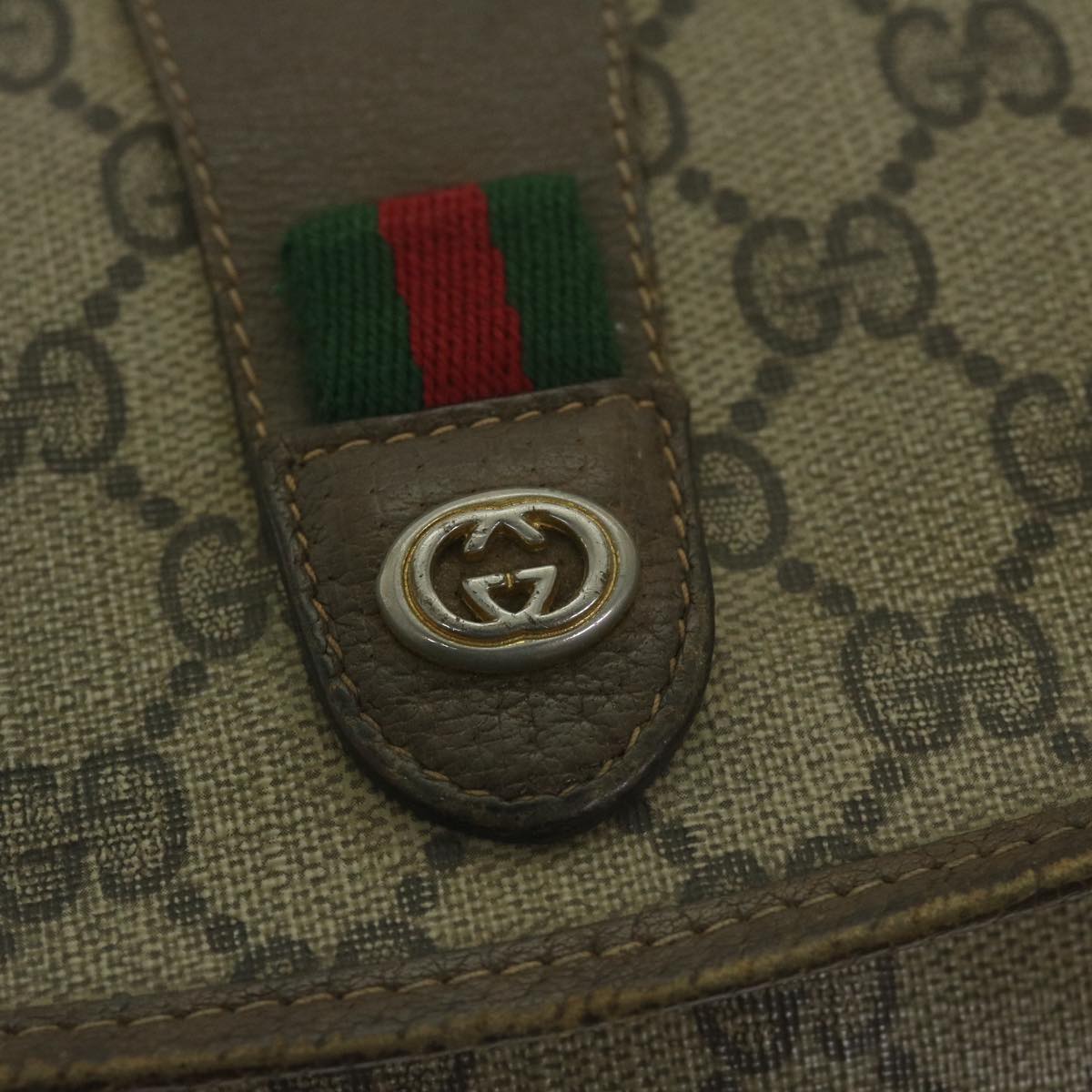 GUCCI Web Sherry Line GG Supreme Clutch Bag Beige Red Green 89 01 030 Auth 63482