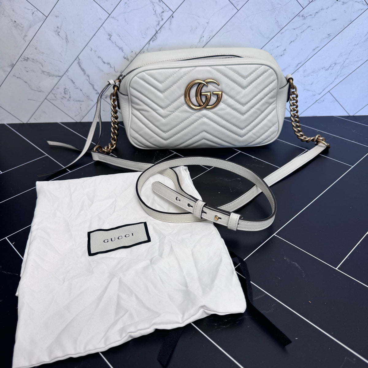 Gucci White Marmont Crossbody