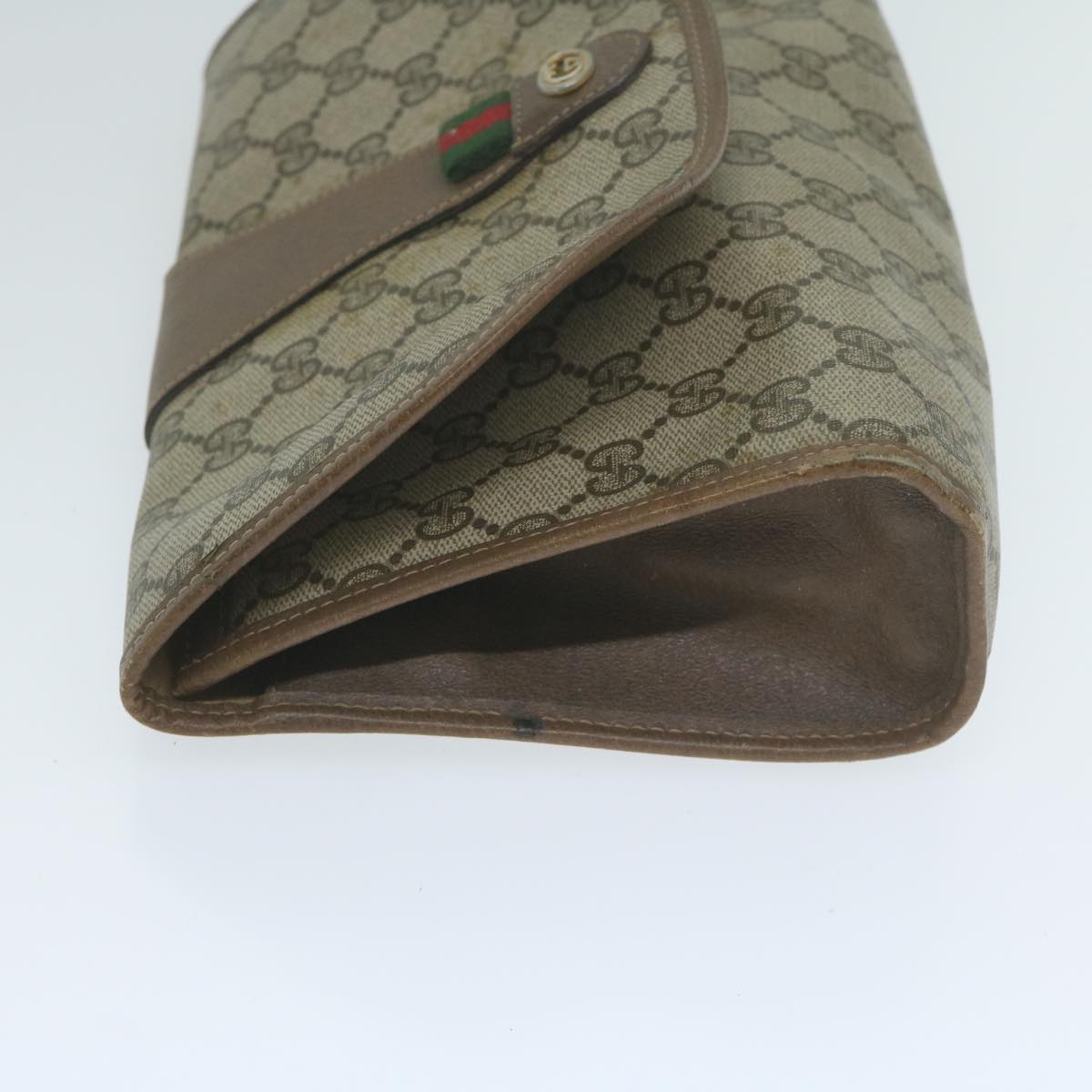 GUCCI GG Supreme Web Sherry Line Clutch Bag PVC Beige 89 01 030 Auth 65174