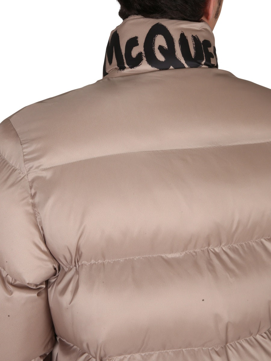 Alexander Mcqueen Men Graffiti Logo Print Down Jacket