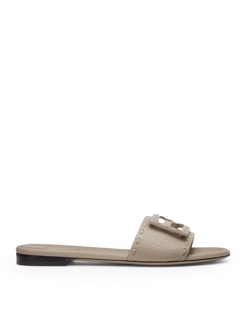 Fendi Women Dove Grey Leather Baguette Slippers
