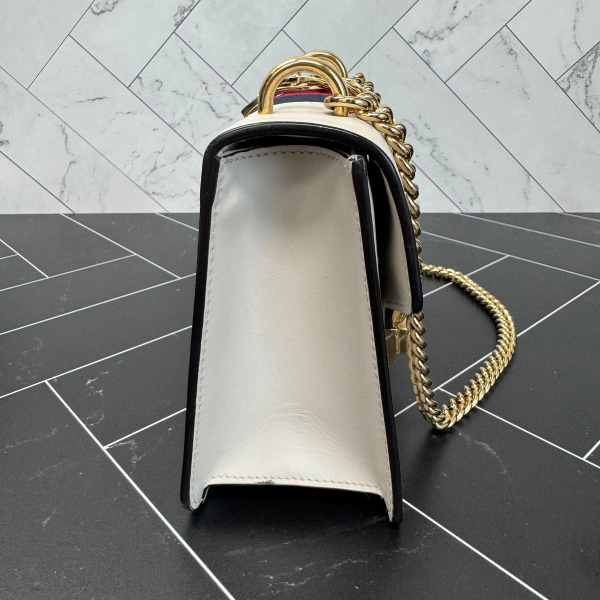LIKE NEW Gucci White Sylvie Leather Chain Crossbody Bag