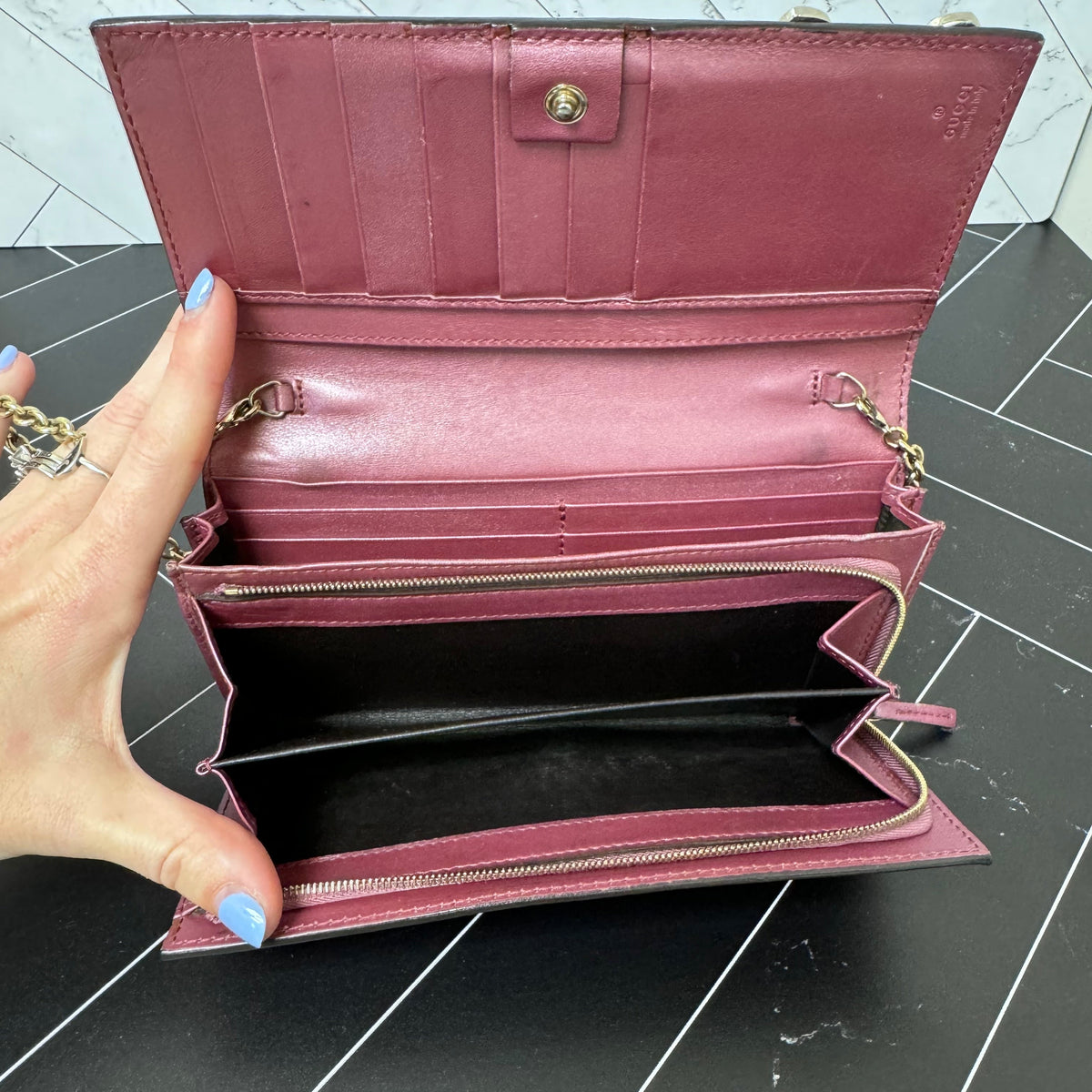 Gucci Metallic GG Pink Wallet on Chain