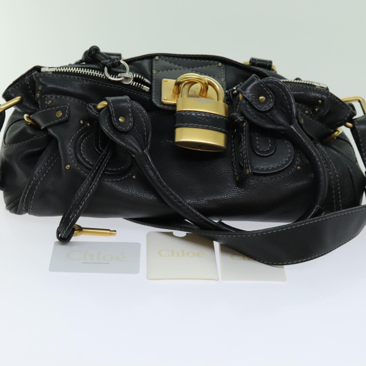 Chloe Paddington Hand Bag Leather 2way Black 70392