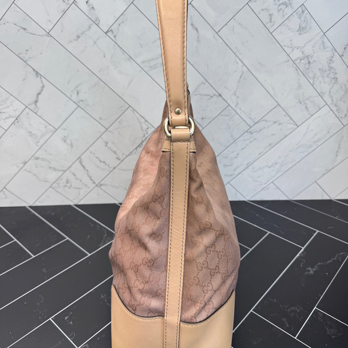 Gucci Rose Gold Canvas GG Heart Shoulder Bag