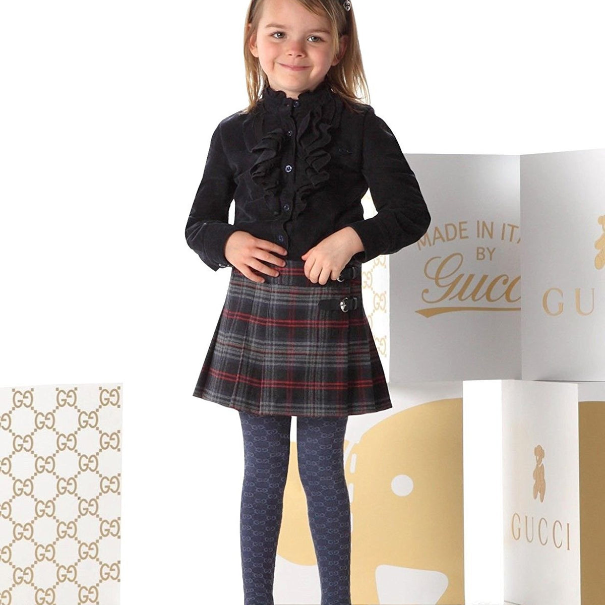 Gucci Kids Blue Cotton With Ruffled Detail Long Sleeve Top Shirt (Size 4)
