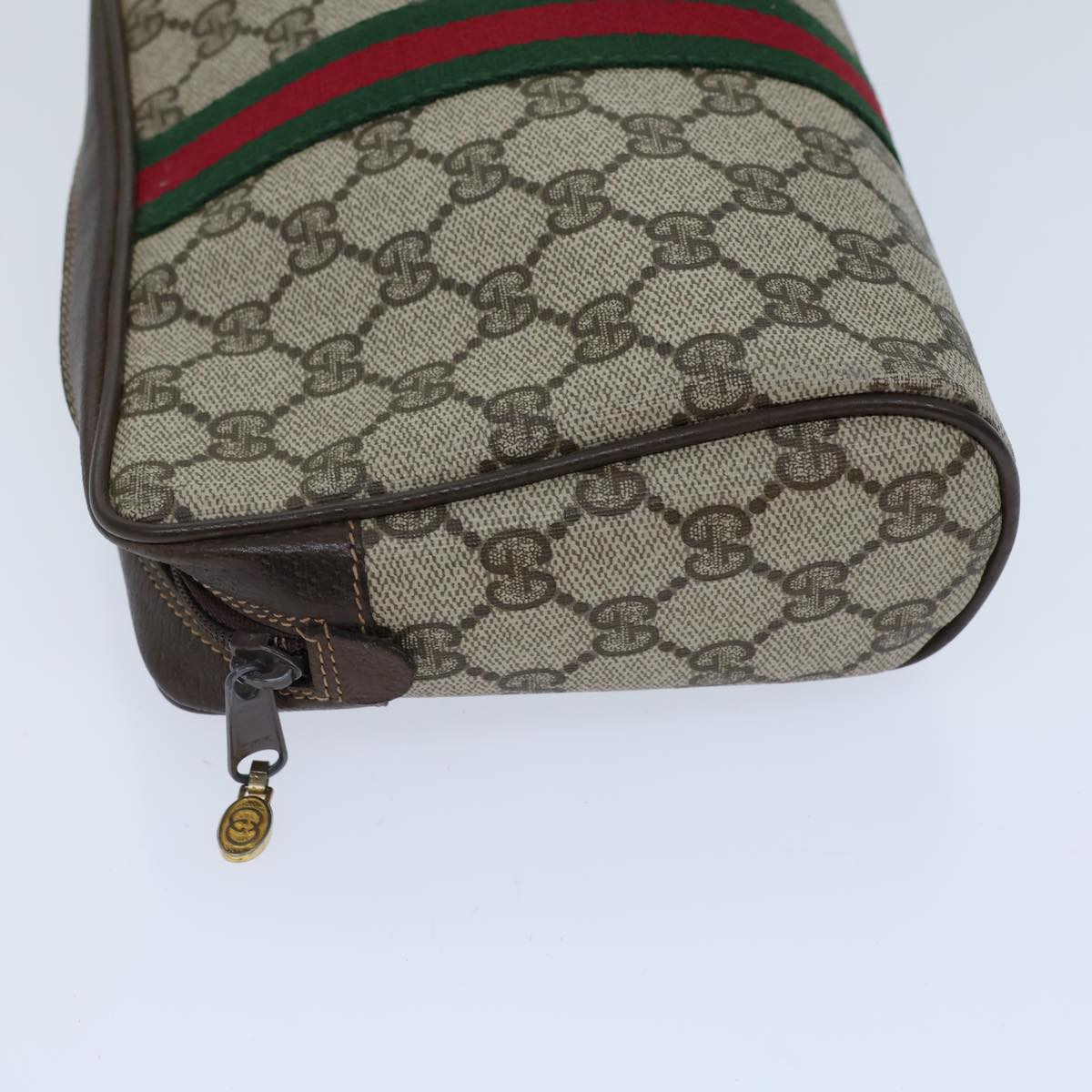 GUCCI GG Canvas Web Sherry Line Clutch Bag PVC Beige Green Red Auth 72151