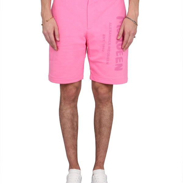 Alexander Mcqueen Men Bermuda Shorts With Graffiti Logo Print