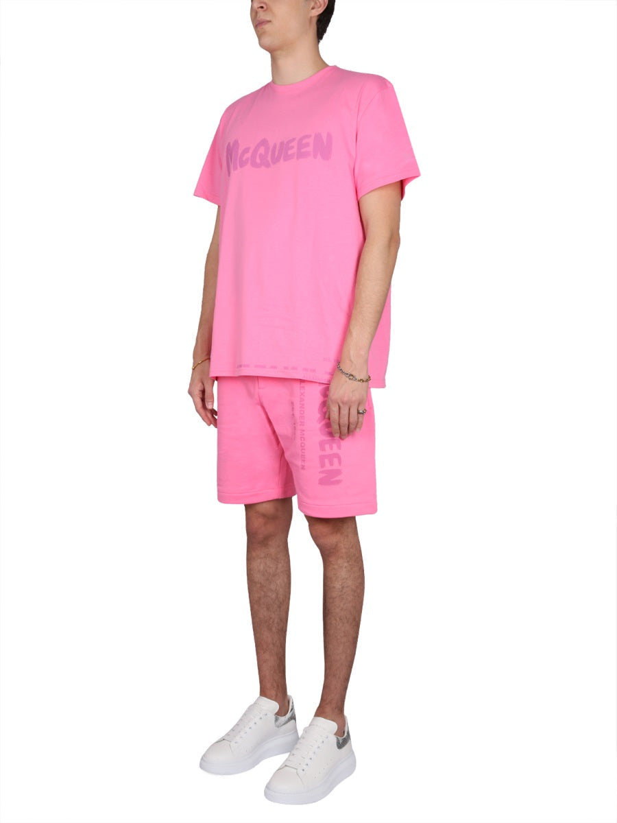 Alexander Mcqueen Men Bermuda Shorts With Graffiti Logo Print