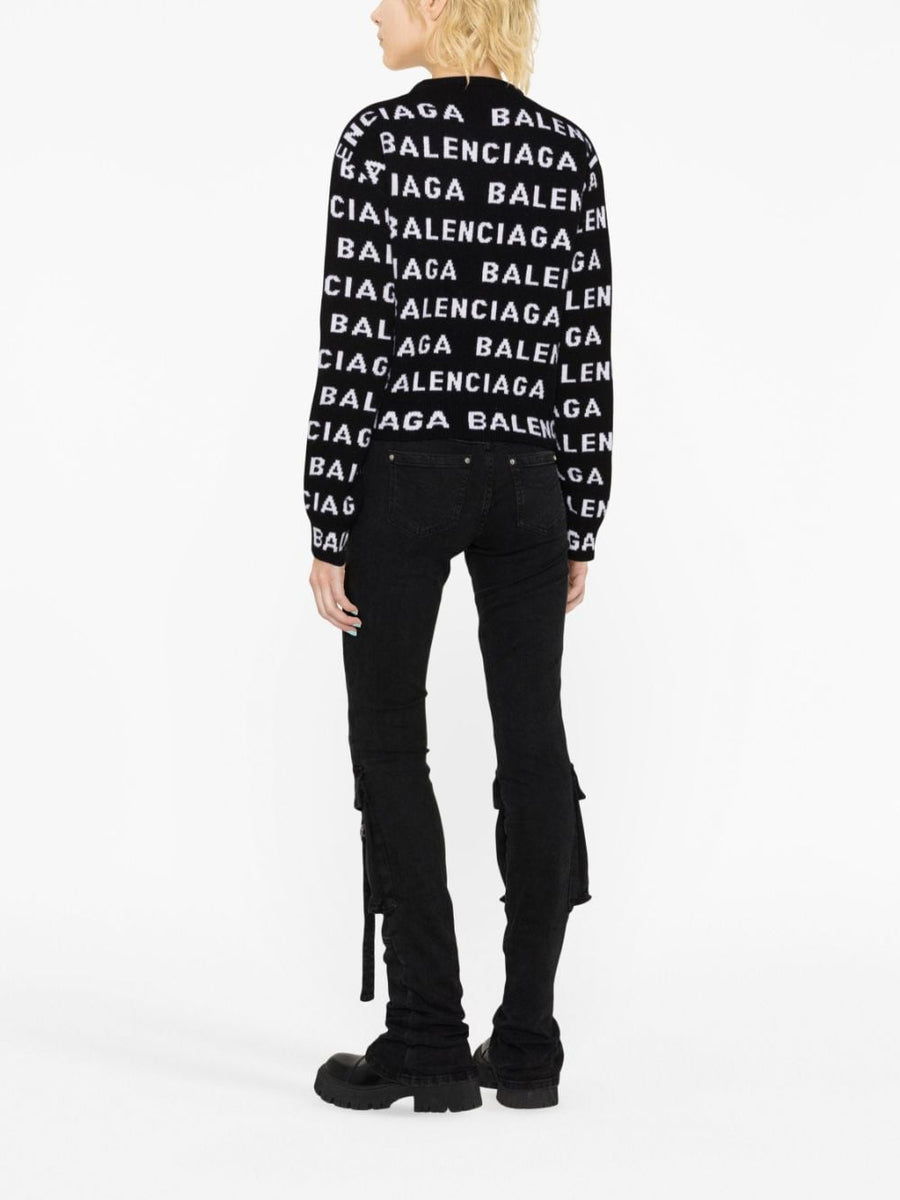 BALENCIAGA Allover Logo Wool Cropped Sweater for Women