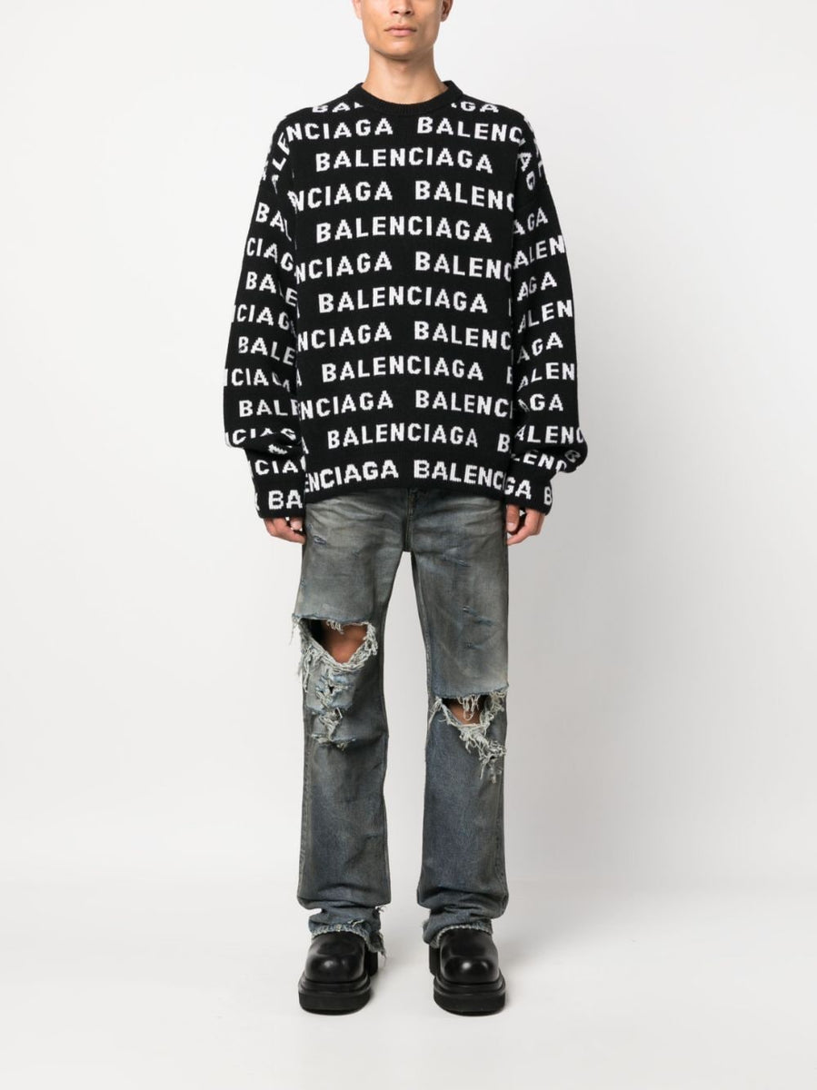BALENCIAGA Allover Logo Crewneck Sweater - Men’s Size