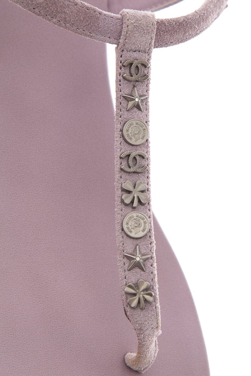 Chanel Purple Studded Suede Sandals SZ 42