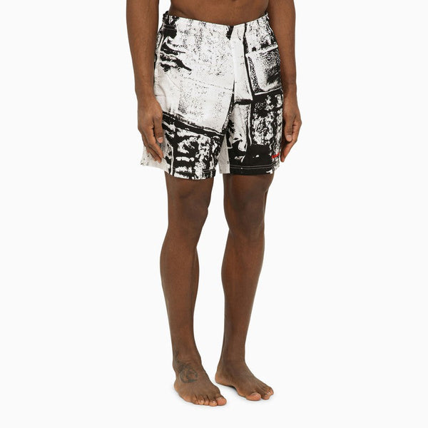 Alexander Mcqueen Abstract Print Swim Shorts With Logo Men