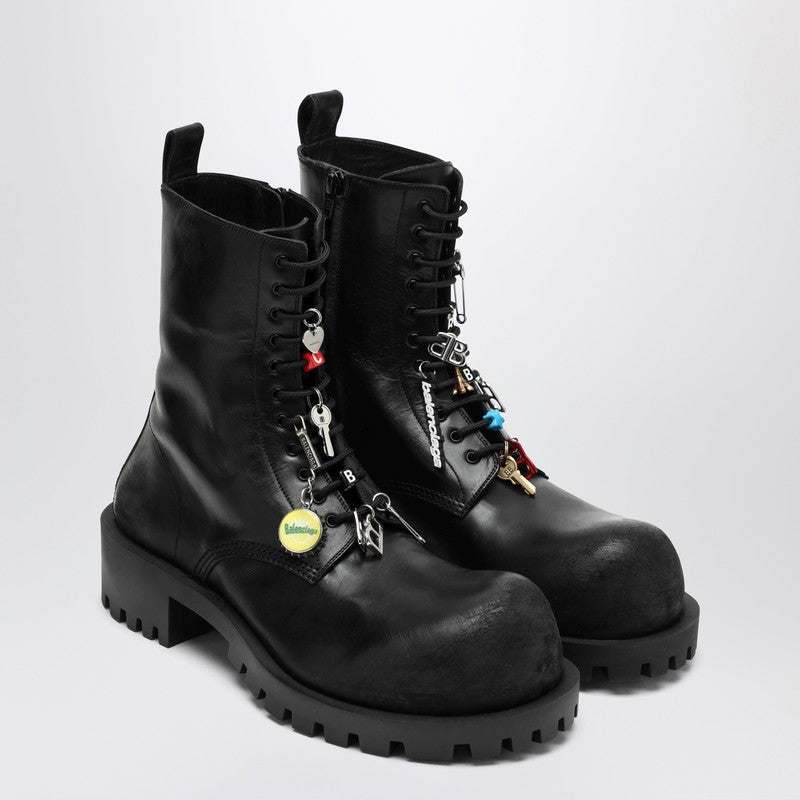 Balenciaga Black Leather Hummer Lace-Up Ankle Boots Men