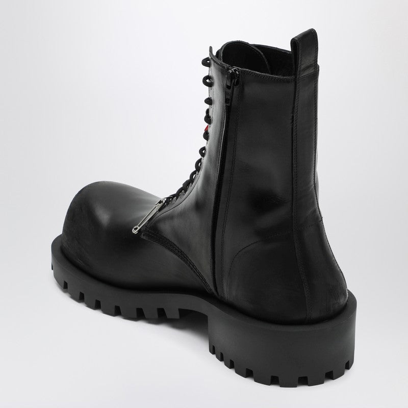 Balenciaga Black Leather Hummer Lace-Up Ankle Boots Men