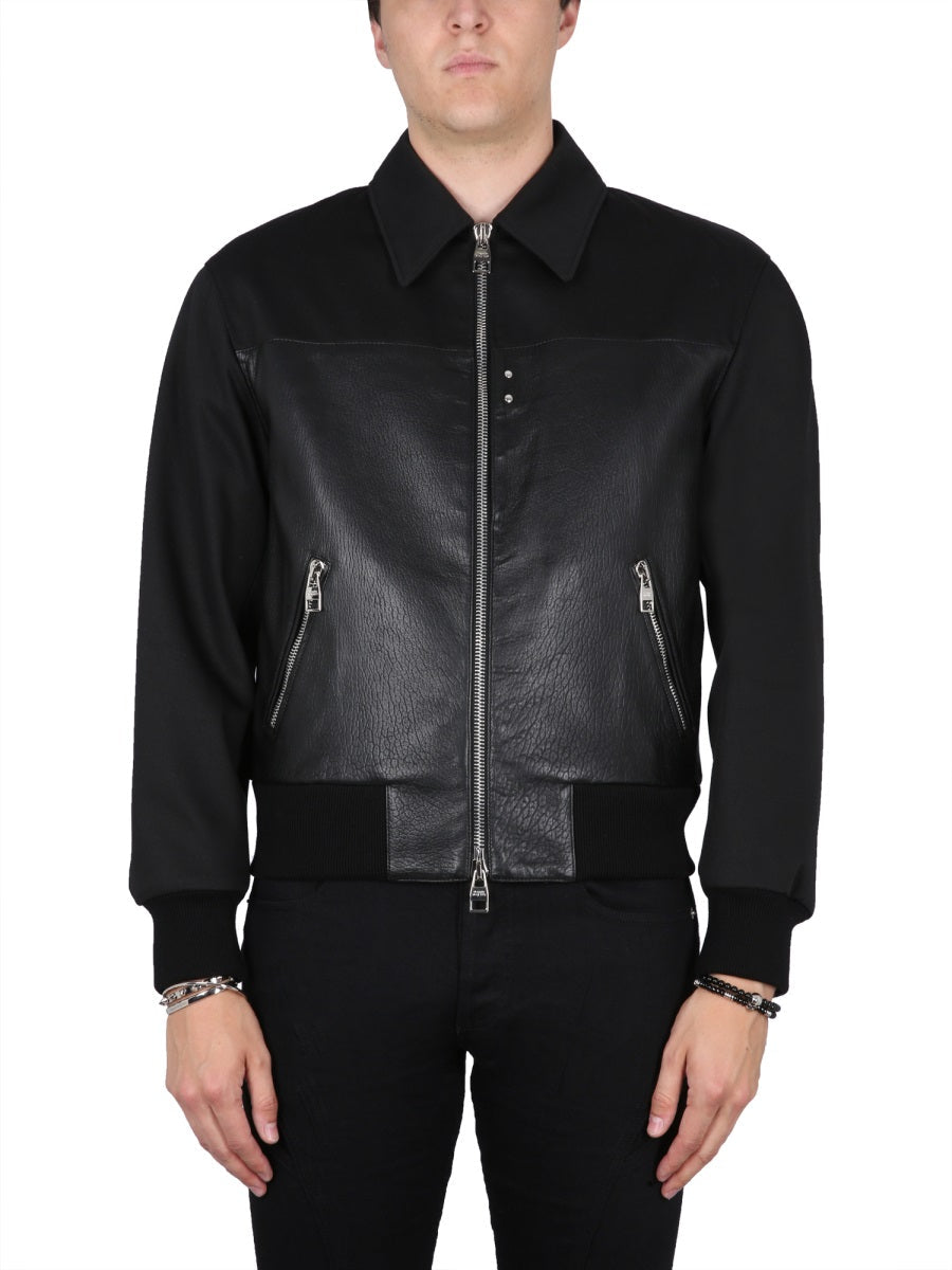 Alexander Mcqueen Men Leather Bomber Jacket