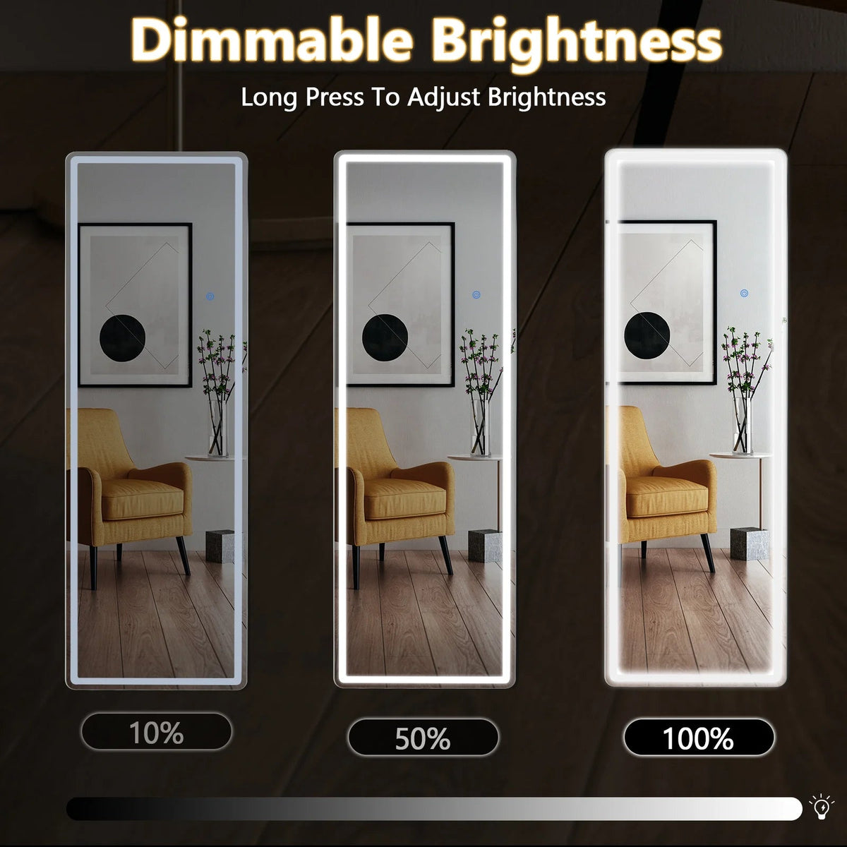 Full Length Mirror with LED Lights, 64"X21" Lighted Floor Standing Mirror with Stand