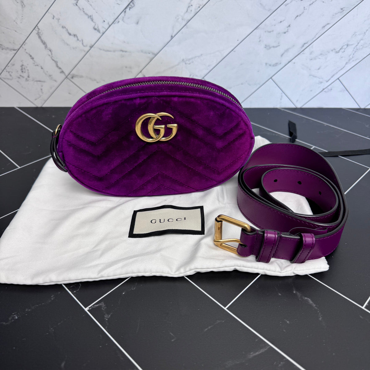 Gucci Purple Velvet Marmont Belt Bag