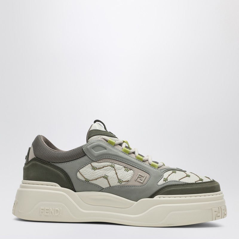 Fendi Fendi Force Sneaker In White Leather And Green Nubuck Men