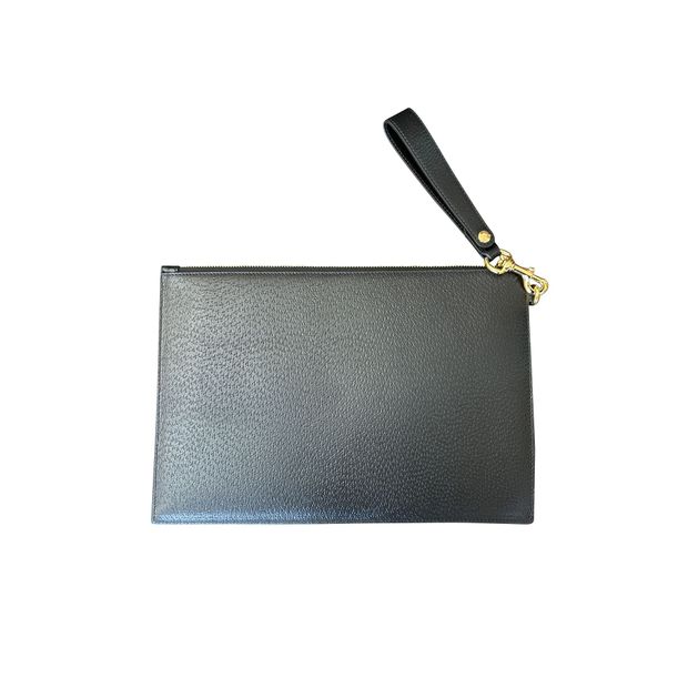 GUCCI Horsebit Top Zip Wrist Pouch in Black Leather