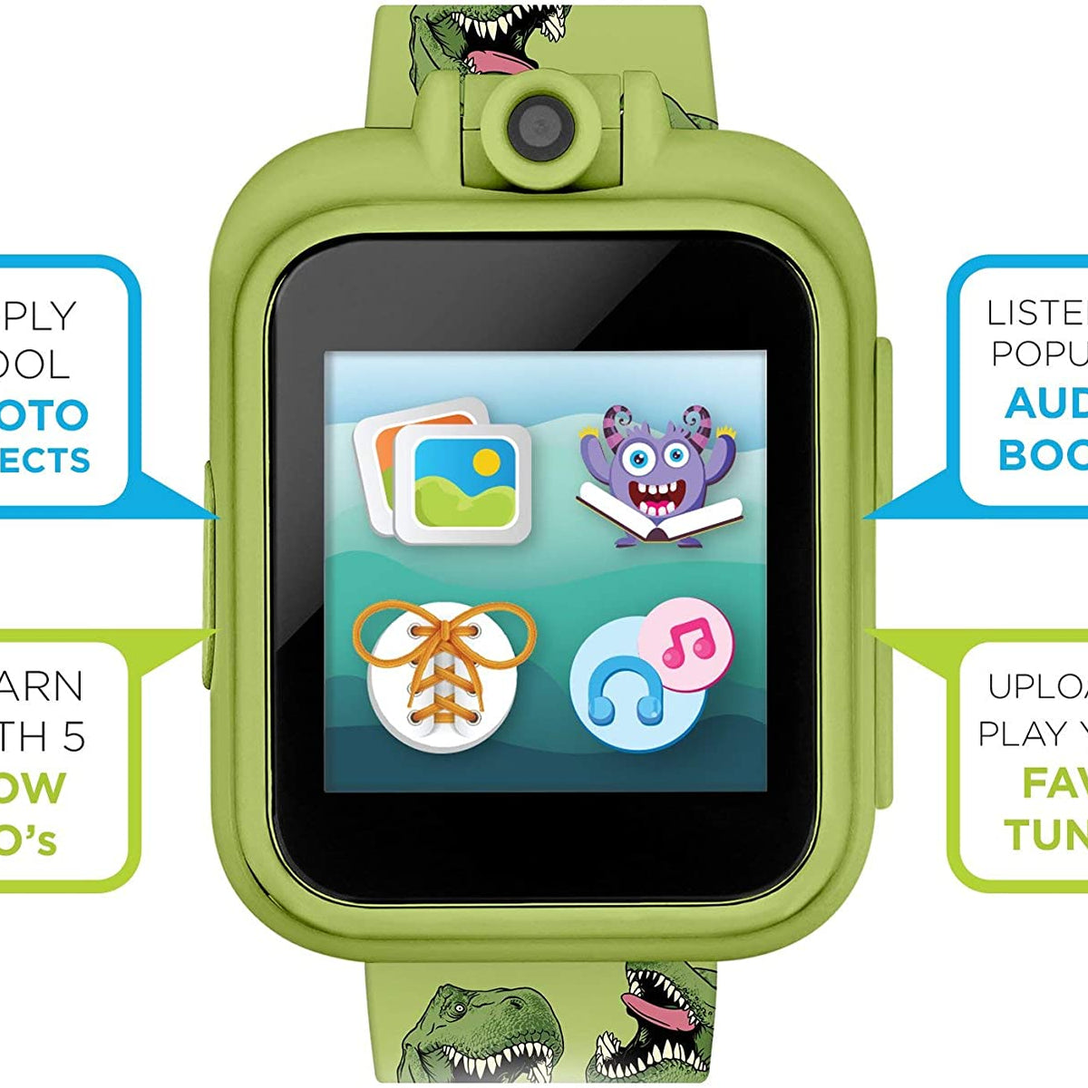 PlayZoom 2 Kids Smartwatch & Earbuds Set: Green Dinosaur Print