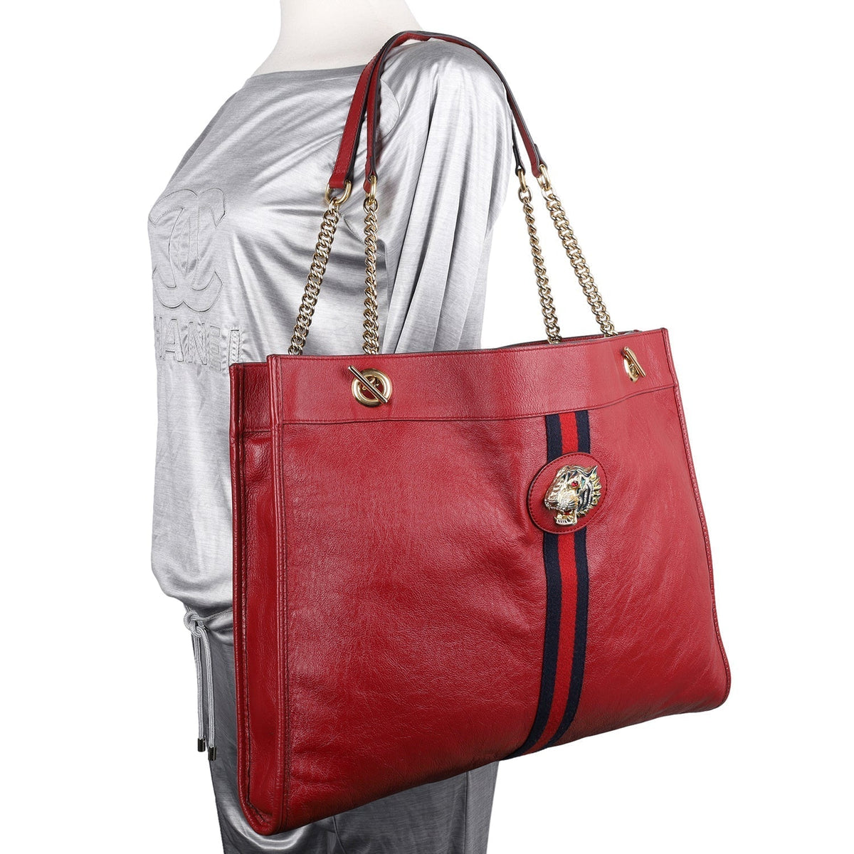 Gucci Red Leather Rajah Tote Bag (Authentic Pre-Owned)