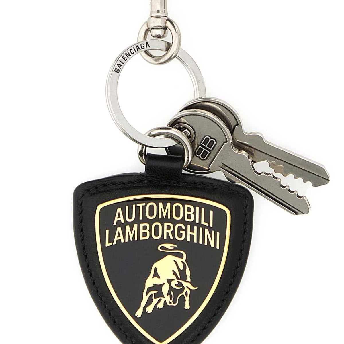 BALENCIAGA Metal and Leather Keyring Collaboration Shield Charm for Men