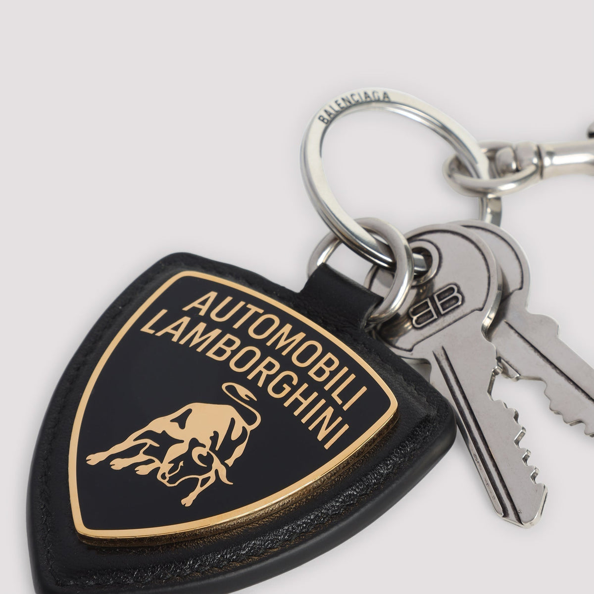 BALENCIAGA Metal and Leather Keyring Collaboration Shield Charm for Men