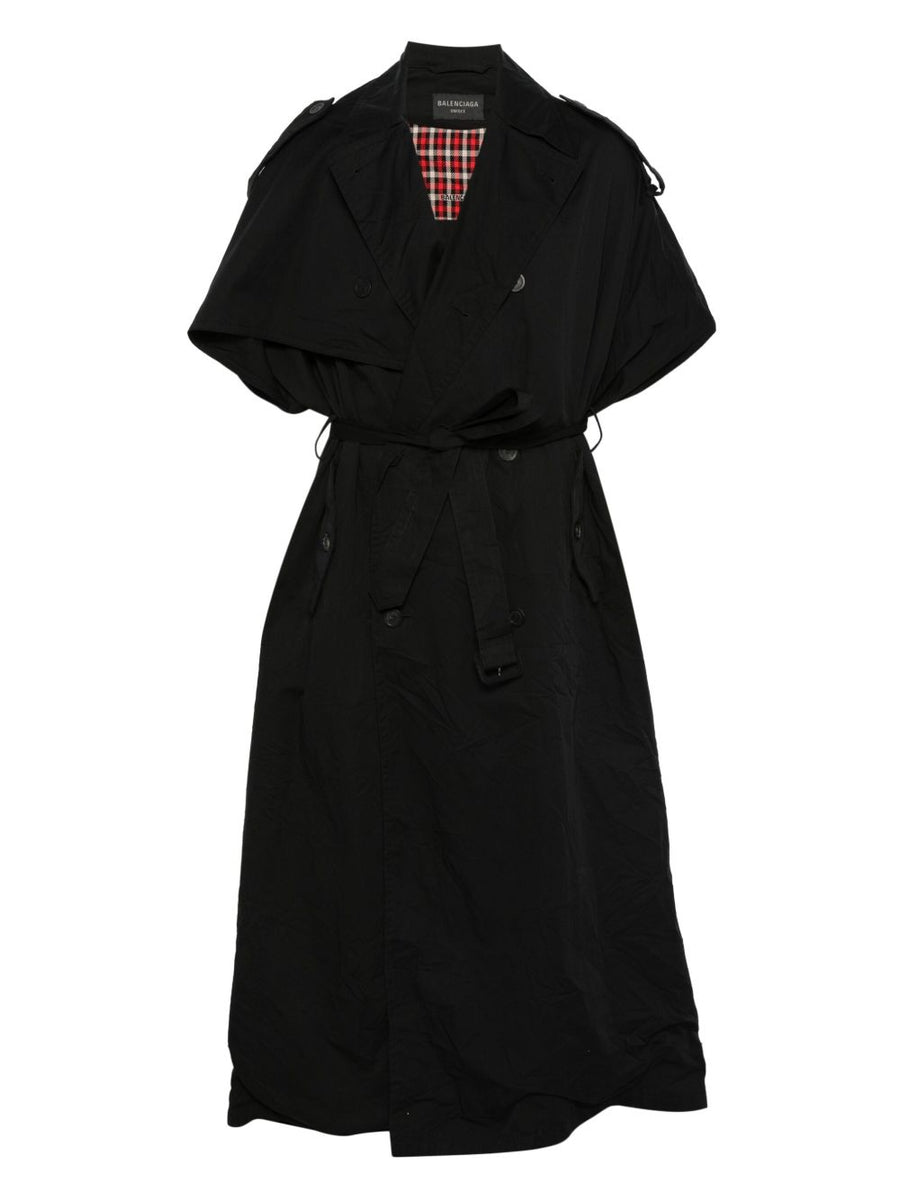 BALENCIAGA Double-Breasted Cotton Cape Sleeve Coat for Women - FW25