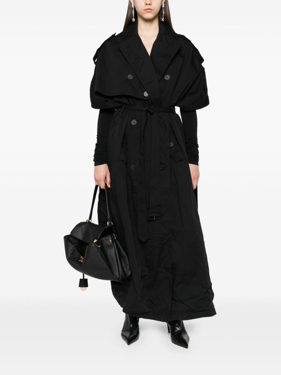 BALENCIAGA Double-Breasted Cotton Cape Sleeve Coat for Women - FW25