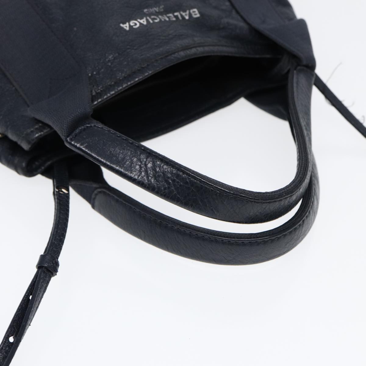 balenciaga Navy Cabas XS Hand Bag Leather 2way Navy Silver 390346 Auth 88514