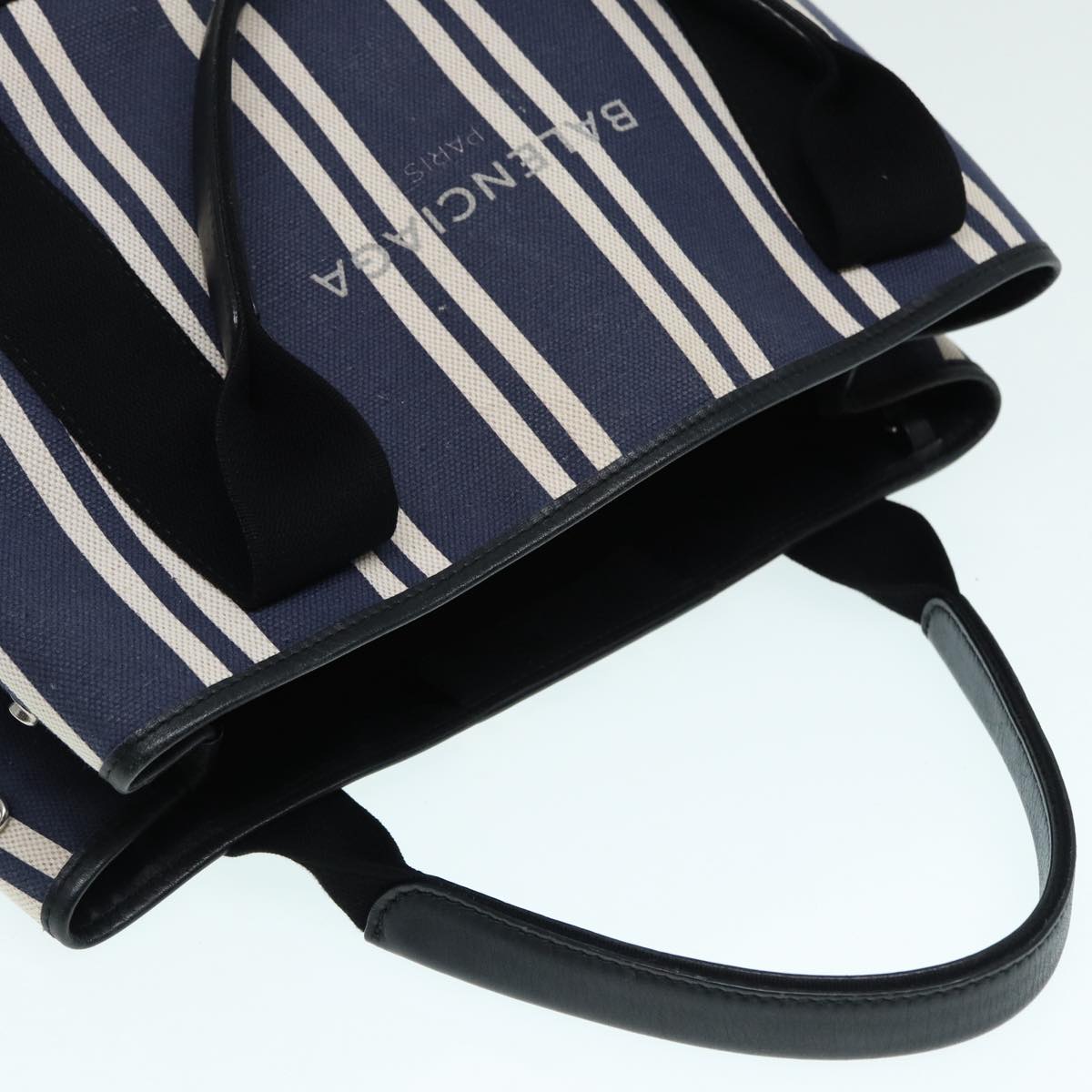 balenciaga Navy Cabas M Hand Bag Canvas Blue Silver 339933 Auth 88567
