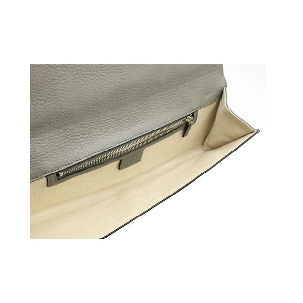 GUCCI Metal Embellished Broadway Clutch in Grey Leather