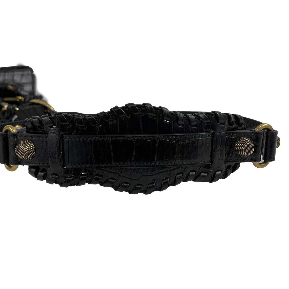 balenciaga - XS Shoulder Bag Crocodile Embossed Black Studded Shoulder Bag NEW