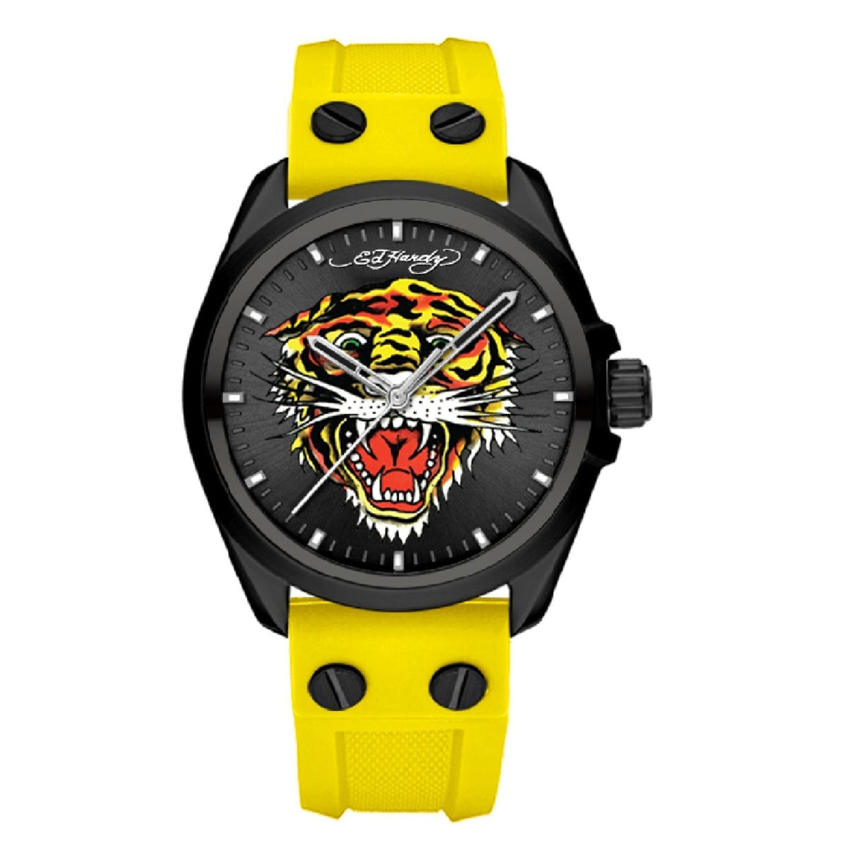 Ed Hardy Men's Matte Yellow Silicone Strap Watch 46mm