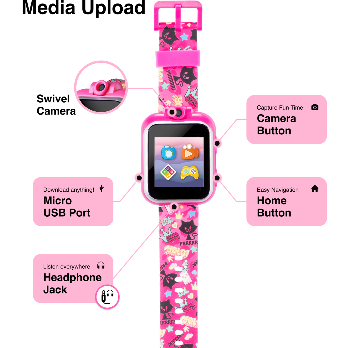 PlayZoom 2 Kids Smartwatch: Fuchsia Kitty Cats Print