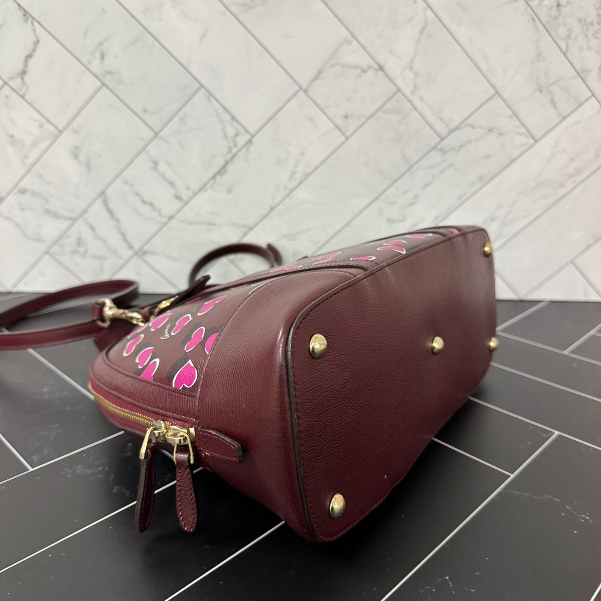 Gucci Purple Leather Heart 2-Way Crossbody Bag