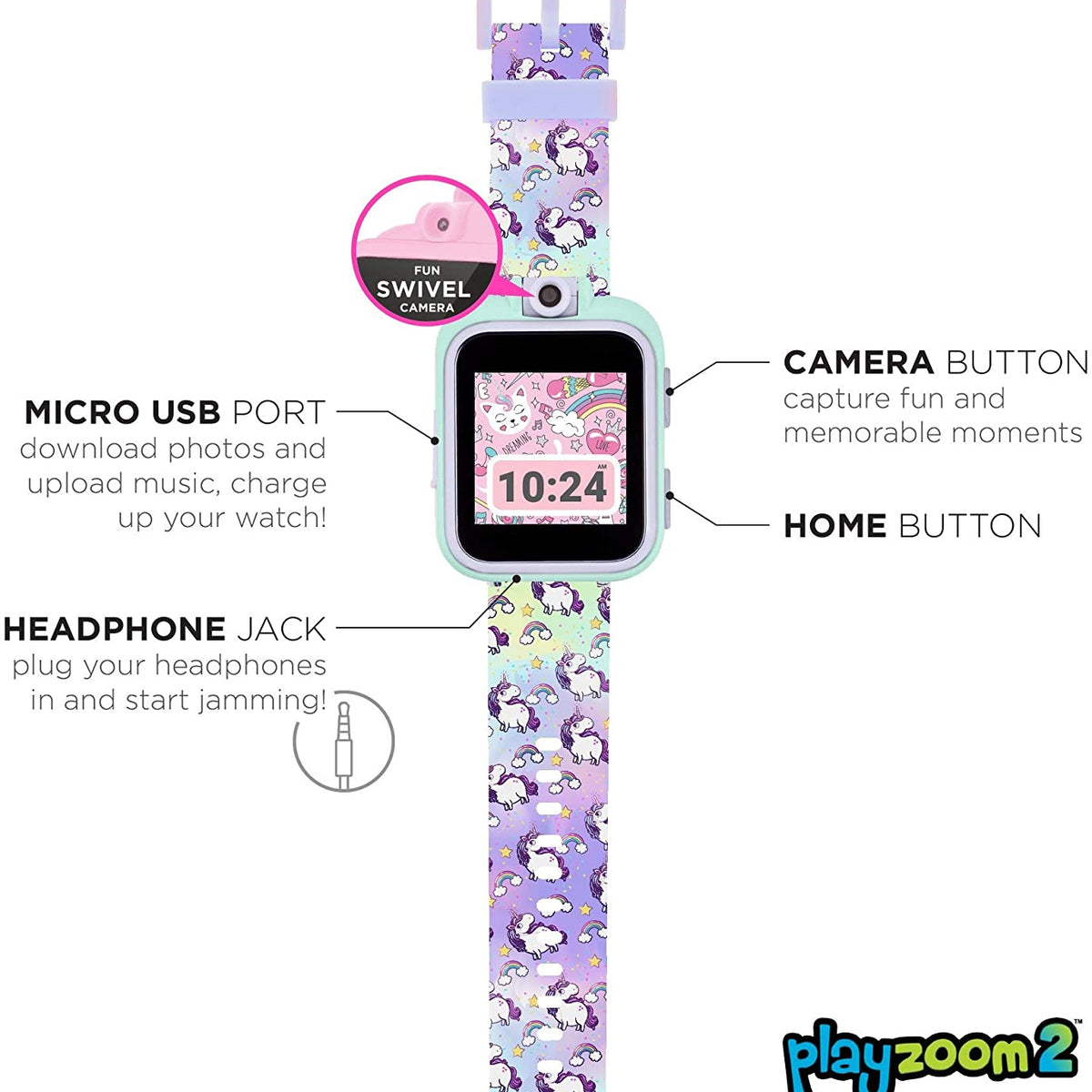 PlayZoom 2 Kids Smartwatch: Tie Dye Unicorn Print