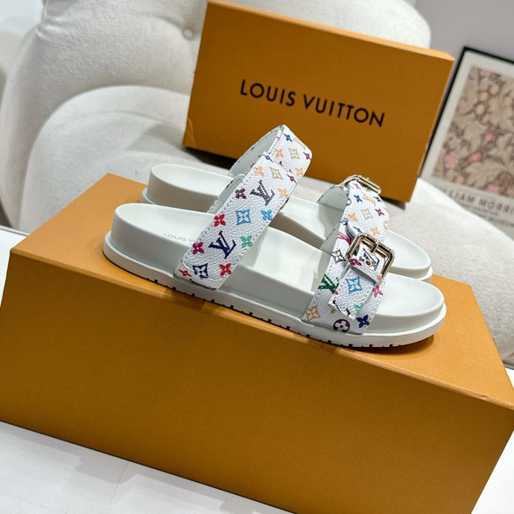 LV X TAKASHI MURAKAMI BOM DIA FLAT COMFORT MULE WHITE 1AGXTV