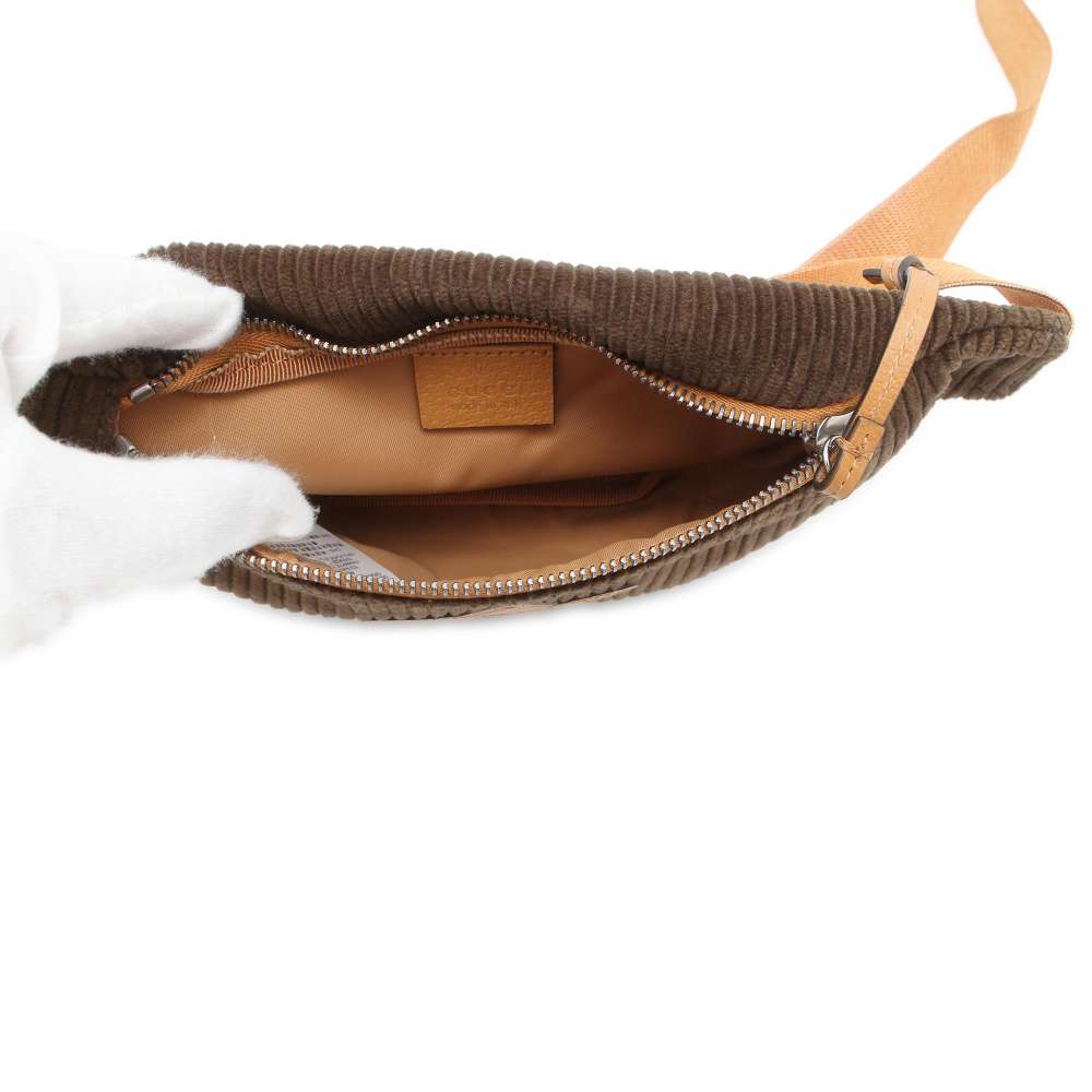 GUCCI Interlocking G Children's Crossbody Bag Khaki/Brown 502095 Corduroy Leather