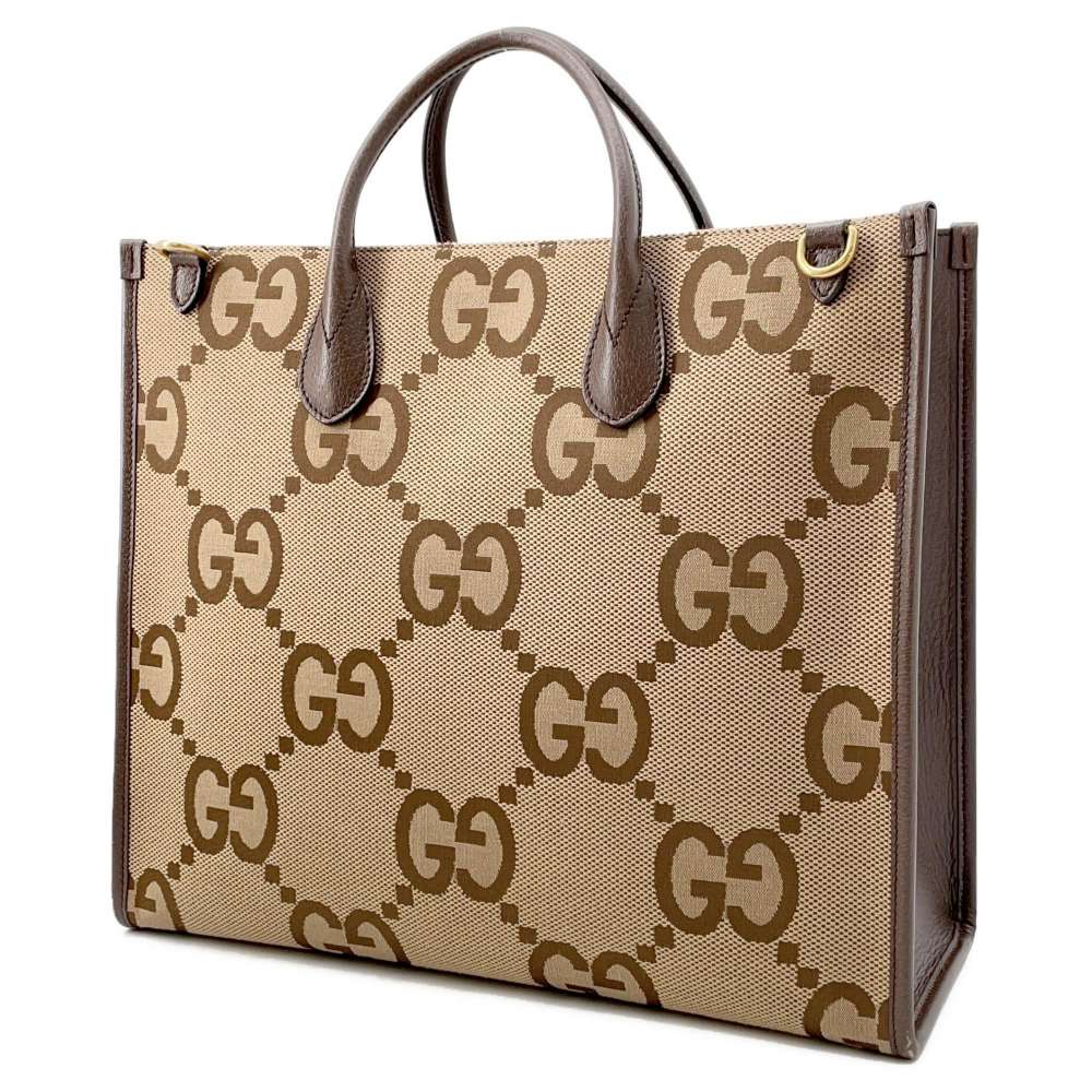 GUCCI Jumbo GG 2WAY Tote Bag Beige/Brown 678839 Canvas Leather