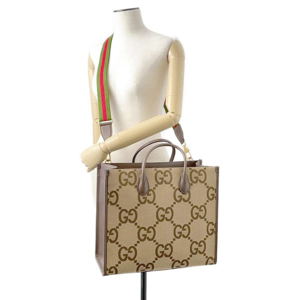 GUCCI Jumbo GG 2WAY Tote Bag Beige/Brown 678839 Canvas Leather